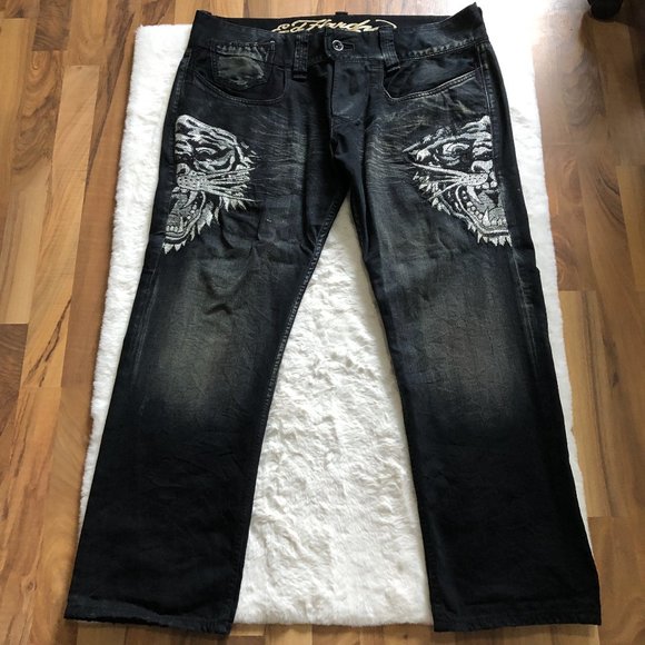 Ed hardy tiger embellish gems jeans size 42Wx32L